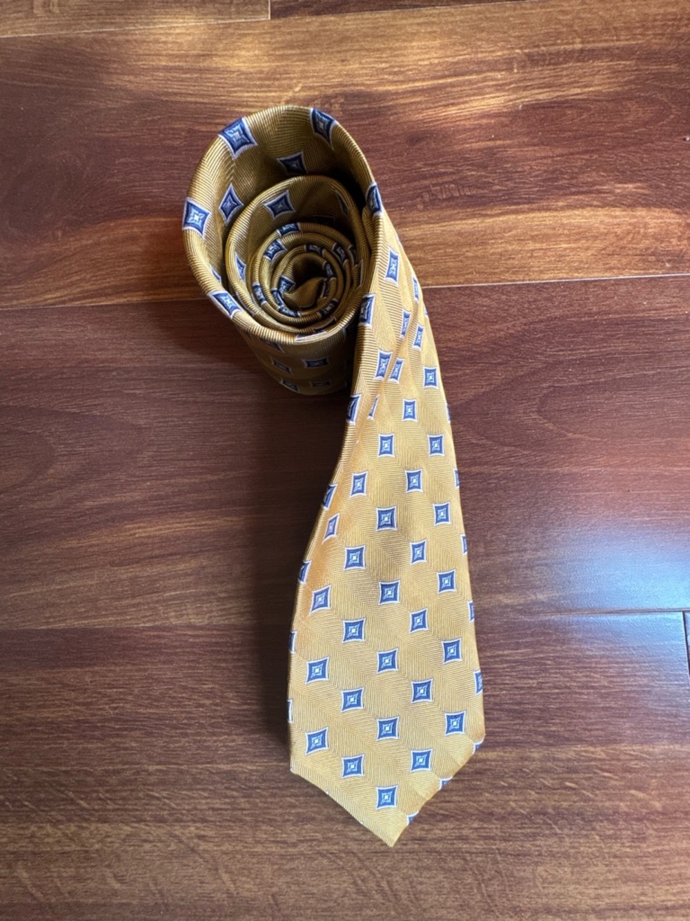 JOS A. BANK Executive Collection Mustard Yellow Tie with Navy Diamond Motif